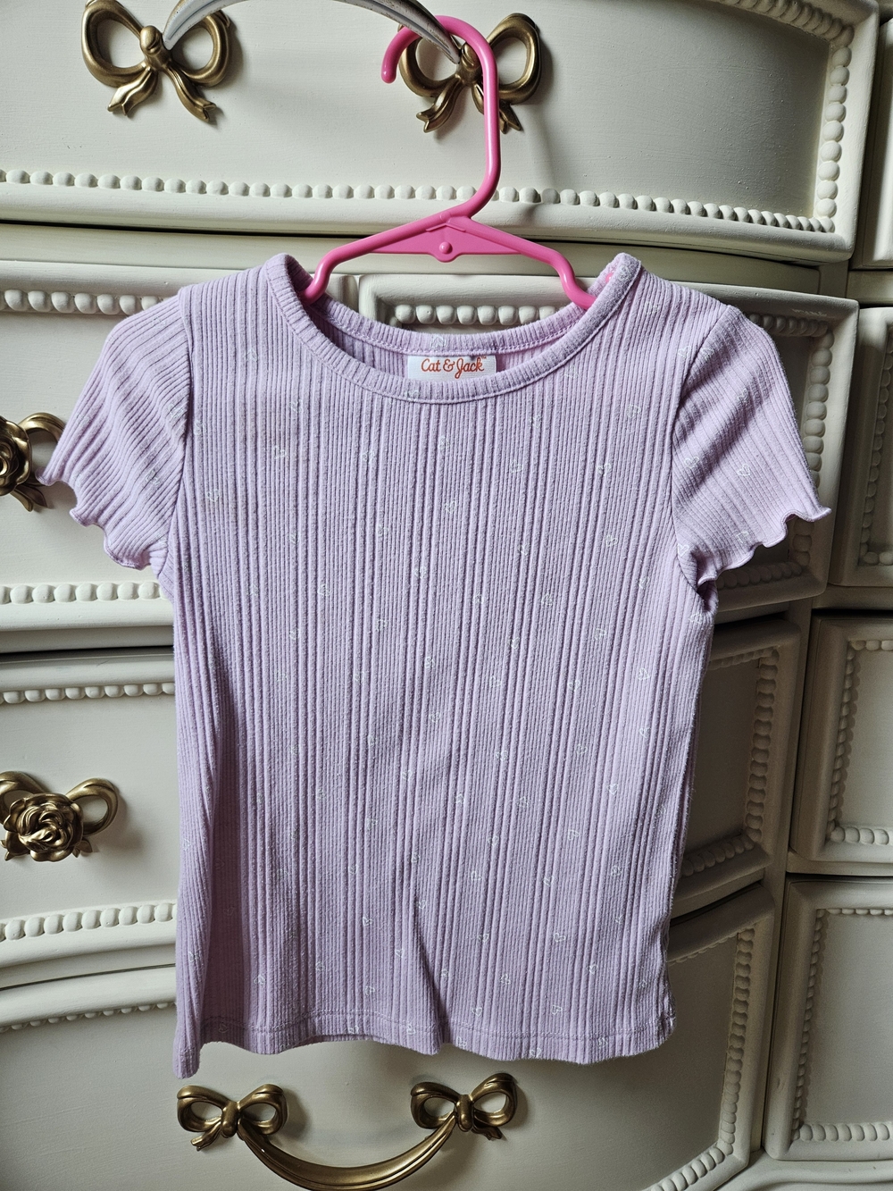 Cat & Jack Lilac Ribbed Short Sleeve Tee With Heart Print
